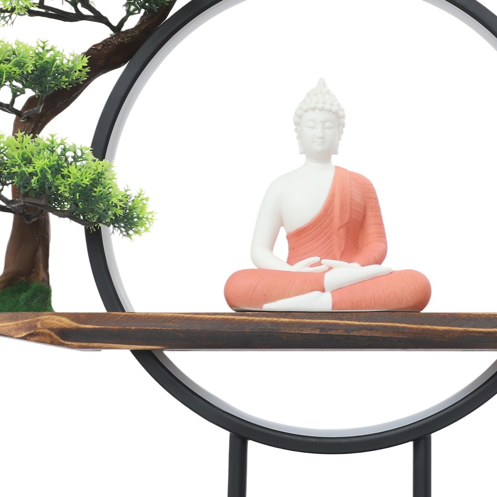 Desktop Decorative Buddha Statue Ornament Home Decor with Green Artificial Tree