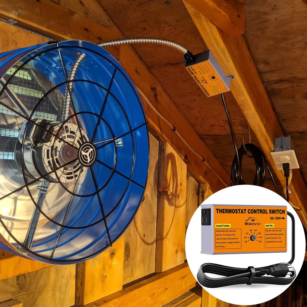 Attic Fan Thermostat-Control, Adjustable Thermostat with Overload Protector, ...