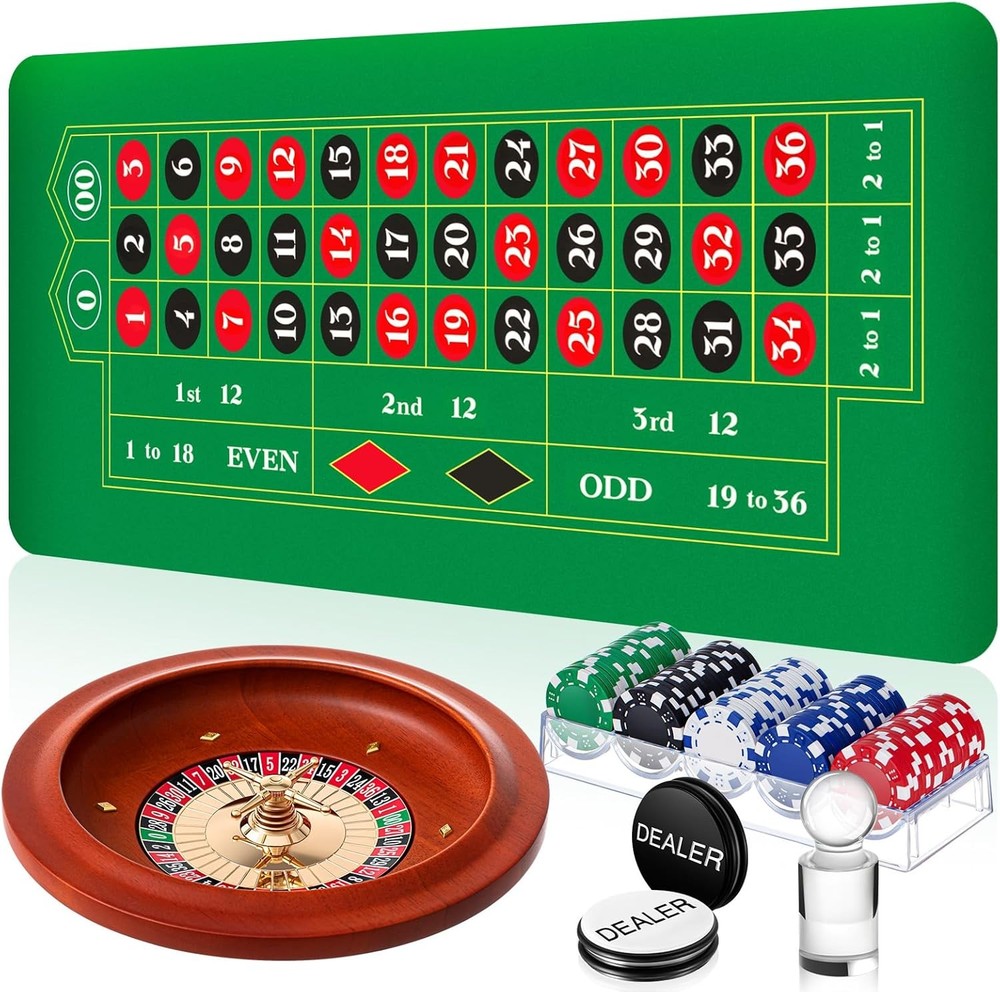 Roulette Wheel Game Set Include 11'' Solid Wood 35" x 16"...
