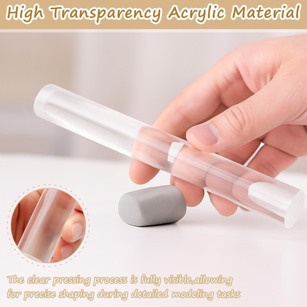 2-Piece Polymer Clay Acrylic Rolling Pin Set – Clear Slab Roller Tools wit