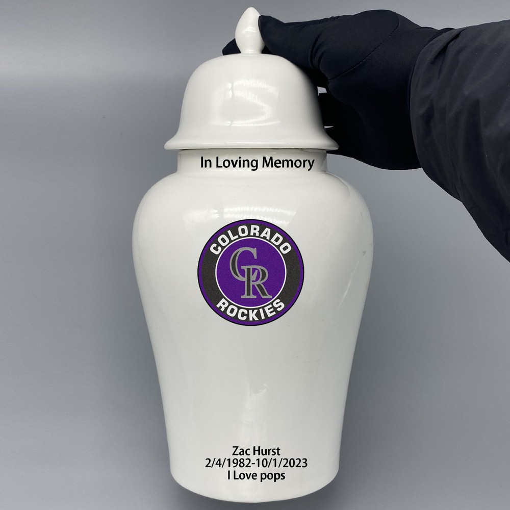 Ceramic Large Urn for Colorado Rockies Baseball Theme, Custom Text
