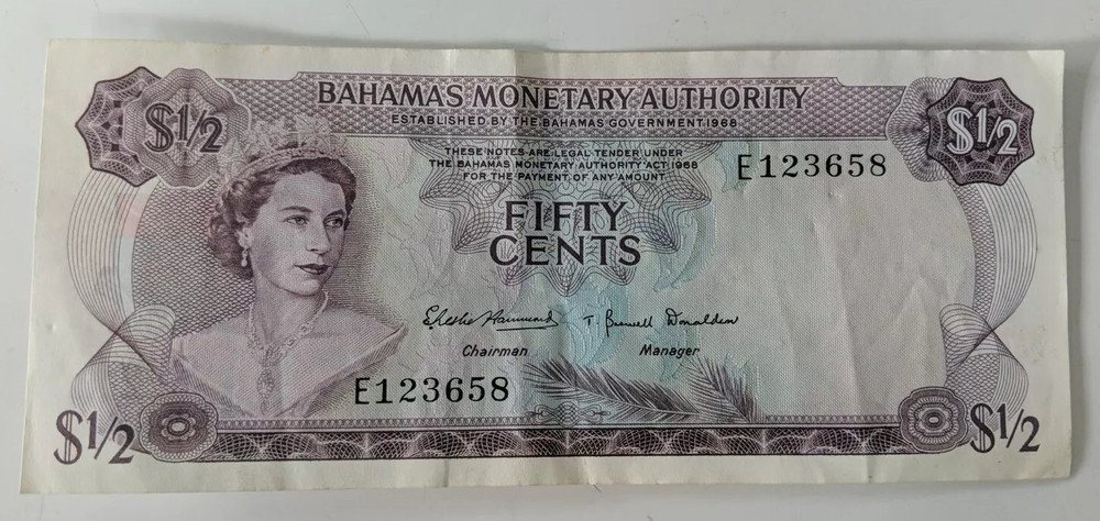 1968 Bahamas 50¢ Banknote