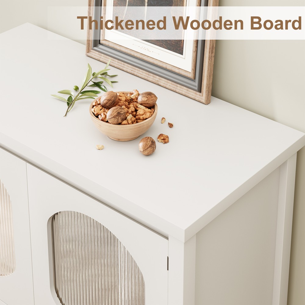 35.4" Storage Cabinet with Glass Doors & Bottom Shelf, Modern Buffet Sideboard