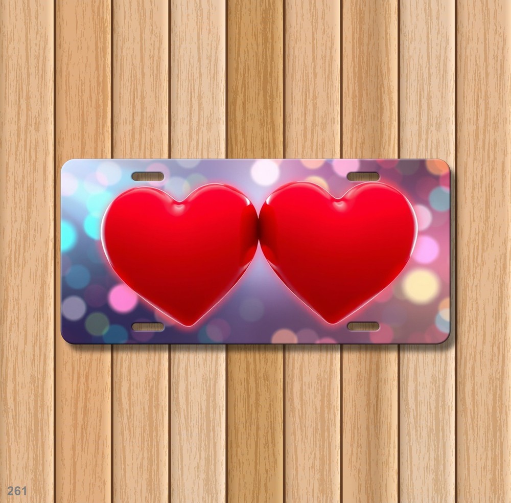 Premium Double Hearts Artwork Custom Name License Plate Editable Gift