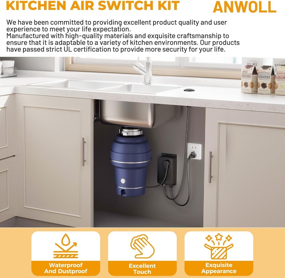 Air Activated Sinktop Switch Push Button for Garbage Disposal, Matte Black with