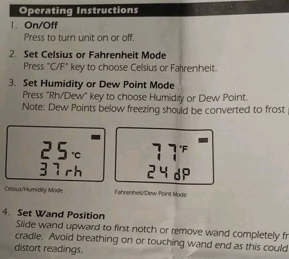 Dickson TH550 Handheld Tempetature Humidity Sensor Includes Operation Manual