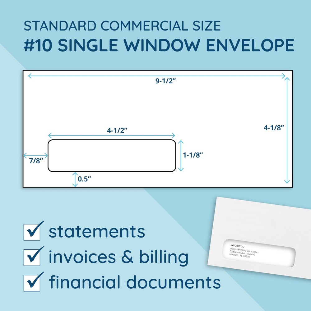 500#10 Left Window Envelopes - Thick Gummed Seal - Single Window Envelopes fo...