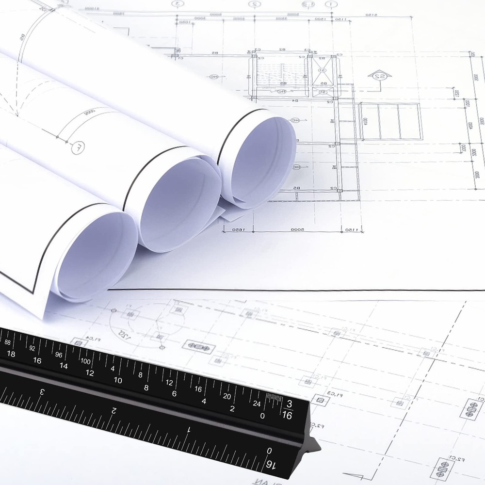 12 Inch Aluminum Triangular Scale Architectural Ruler for Blueprint Artists