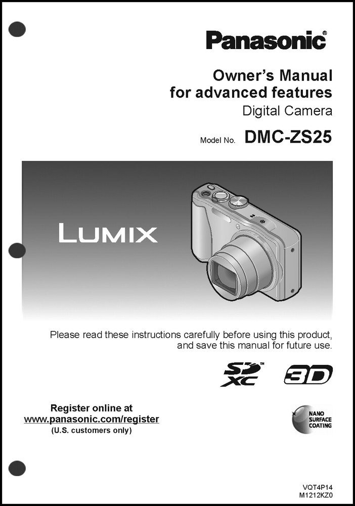 Panasonic DMC-ZS25 Advanced  Digital Camera User Guide Instruction  Manual