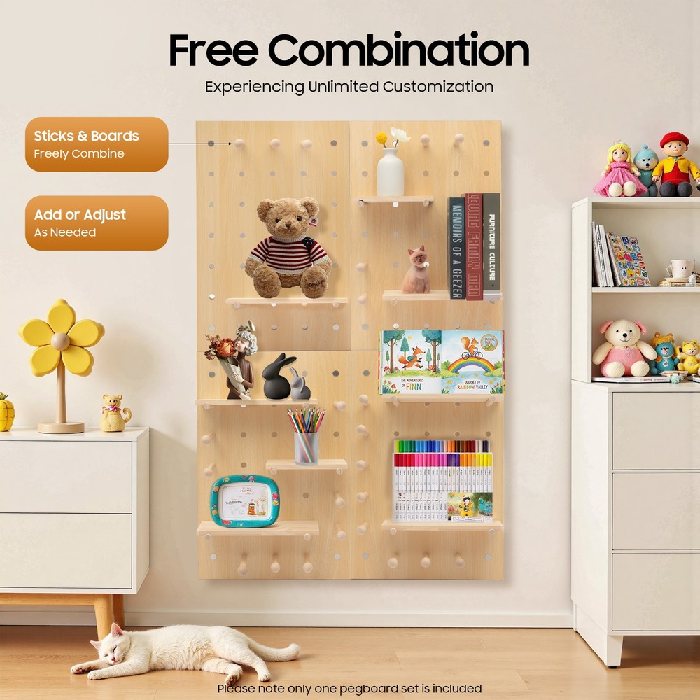 Wood Pegboard Combination Wall Organizer Kit Wooden Display Pegboard Panel Kit