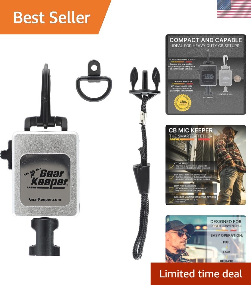 Retractable CB Mic Holder with Adjustable Lanyard & Mounting Hardware - Chrome