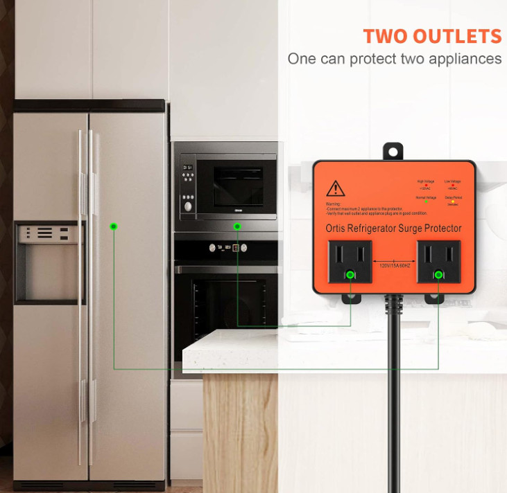 Refrigerator Surge Protector Double Outlet Voltage Protector for Appliances