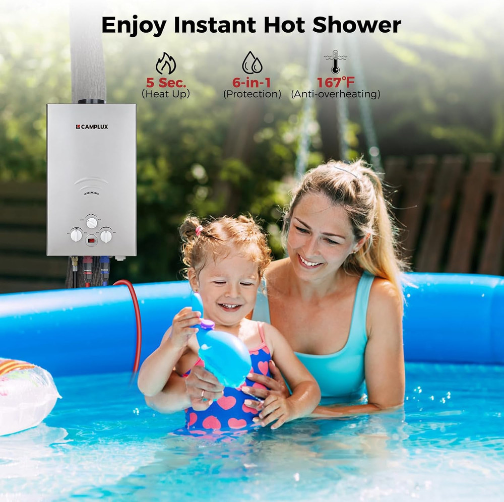 CAMPLUX Tankless Water Heater - 2.64GPM Portable Propane Heater for off Grid, Ca