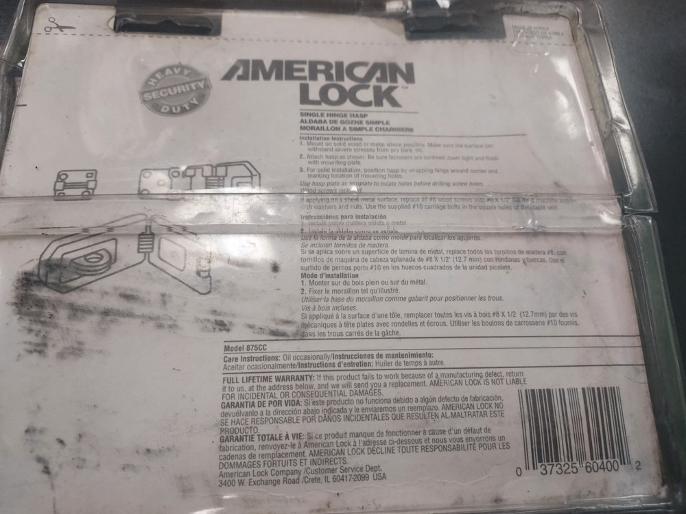 American Lock #875CC Heavy Duty Single Hinge Steel Hasp