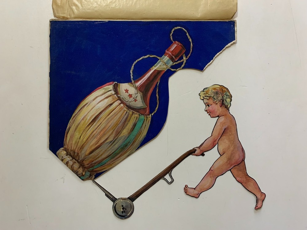 ORIGINAL SKETCH ADVERTISING WINE FIASCA 1930s