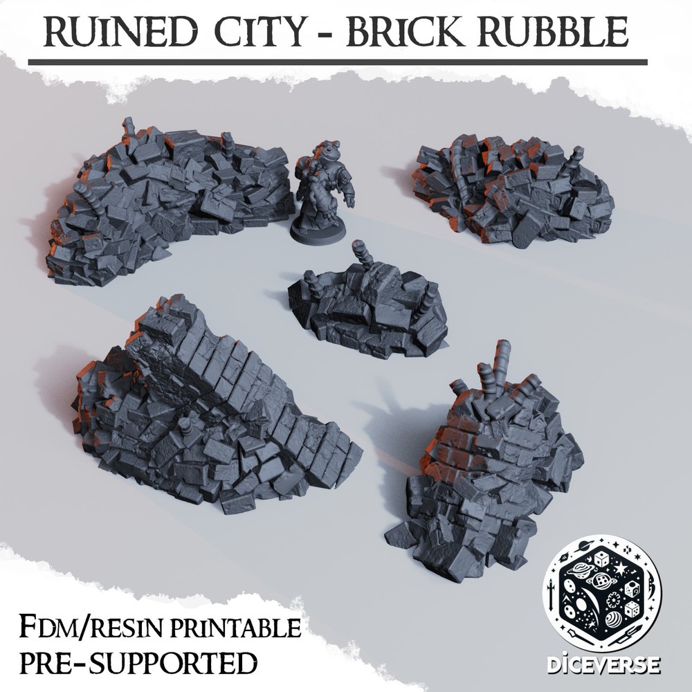 Tabletop Terrain - Wargaming Terrain - Scatter Terrain -  Brick Rubble