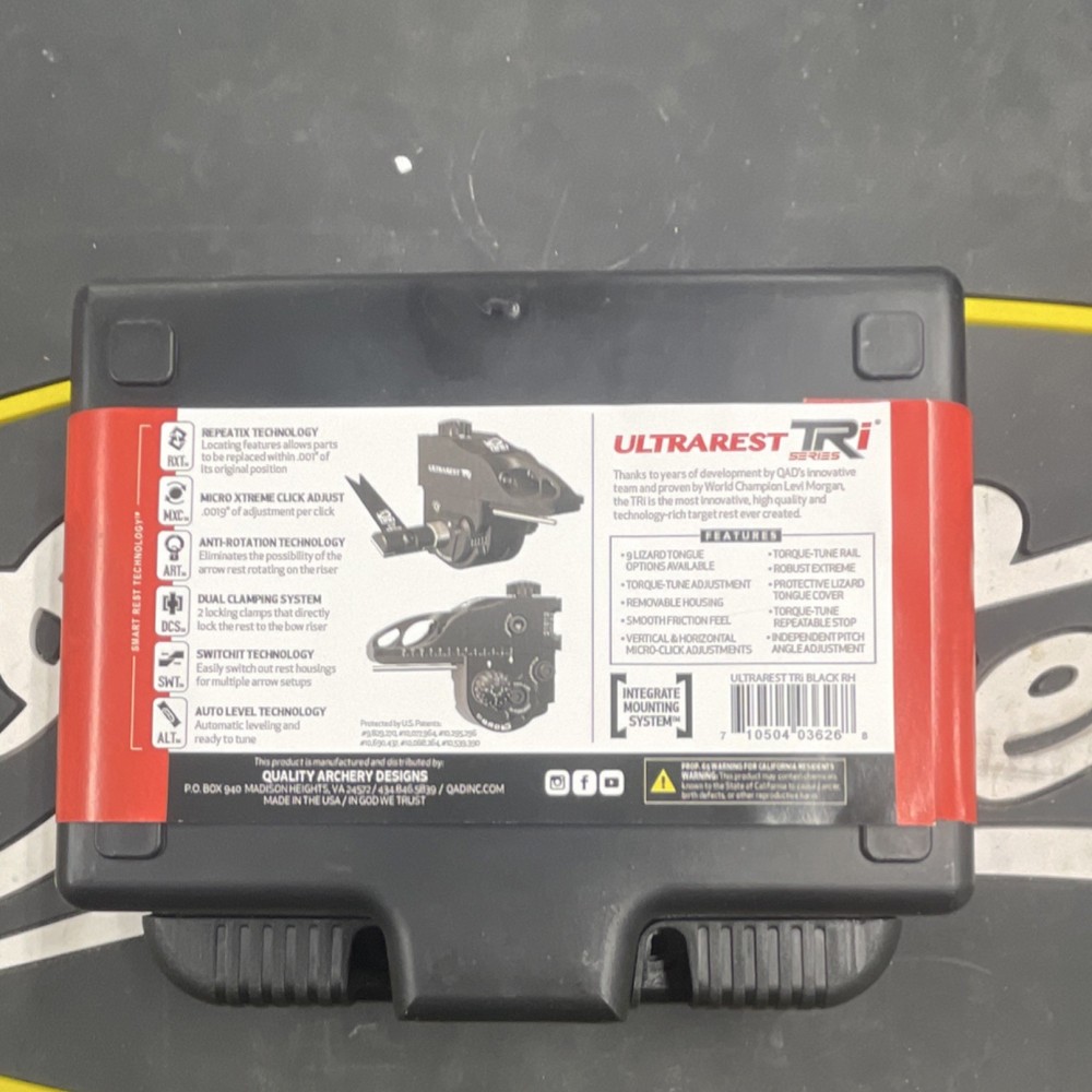 Quality Archery Designs Ultrarest TRI Black RH Target Rest for Compound Bow