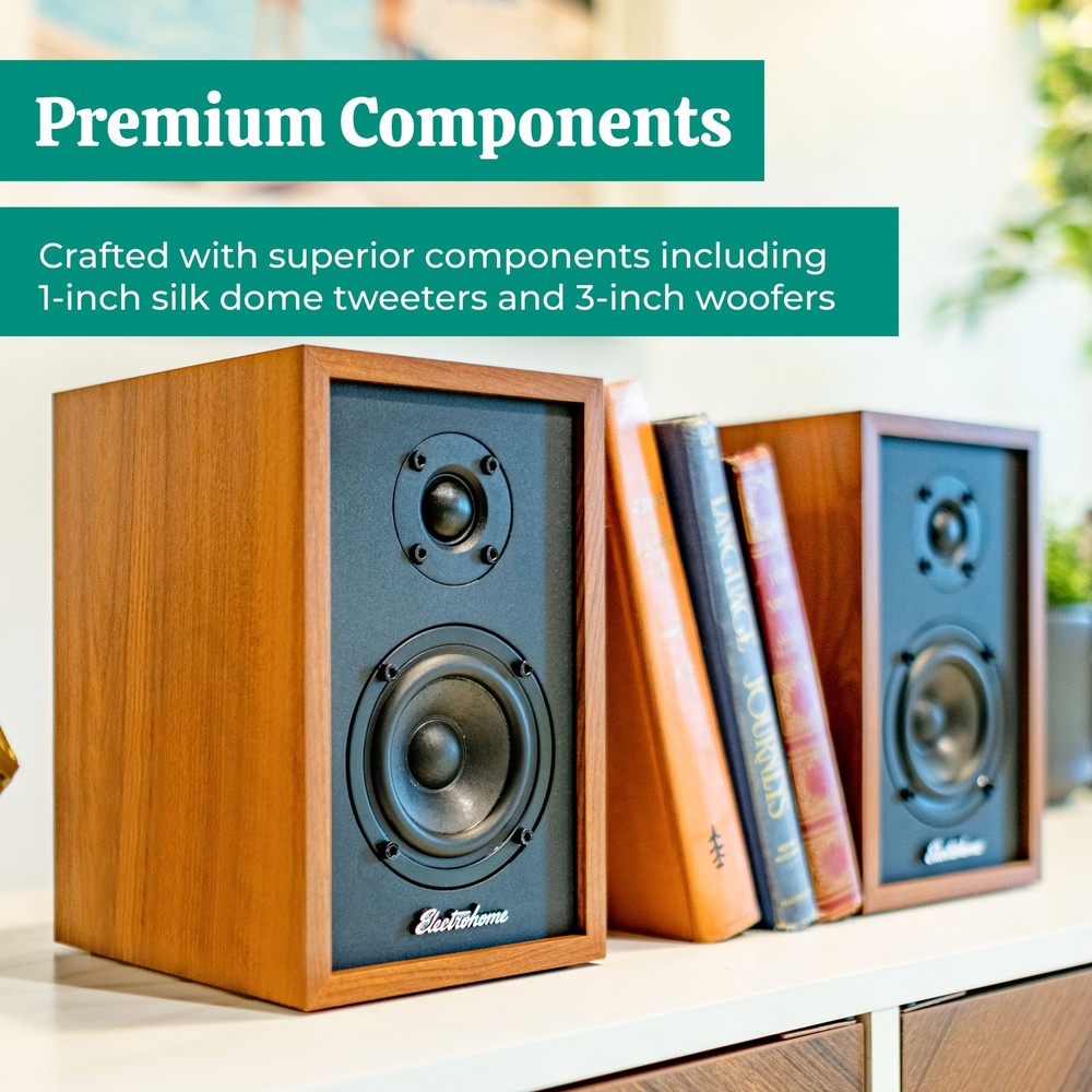 Electrohome Montrose Record Player with Berkeley Powered Bluetooth Speakers Teak