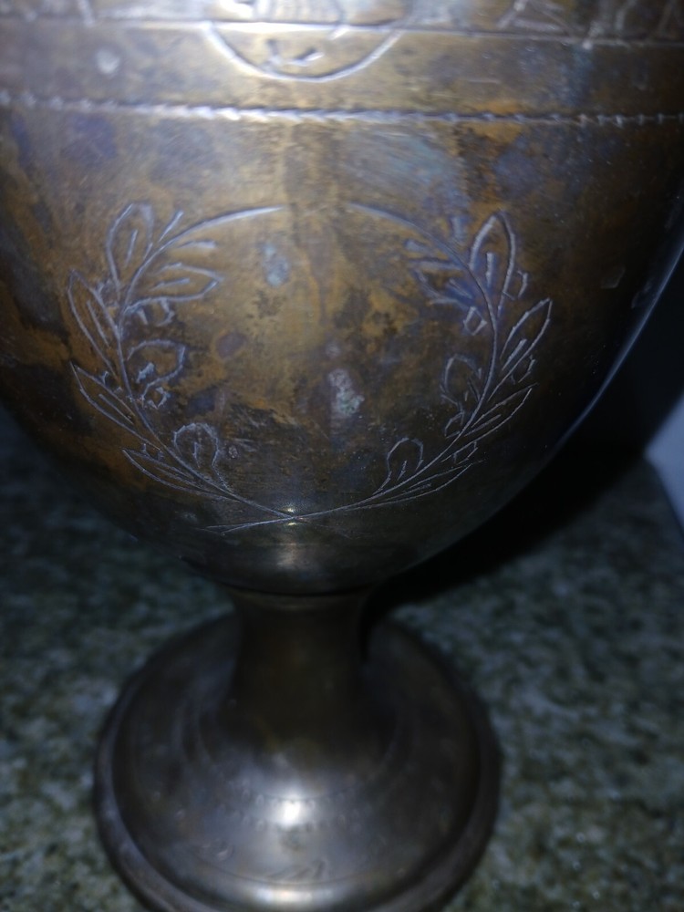 Vintage Distressed Scribed Silver Plate over Brass Pitcher