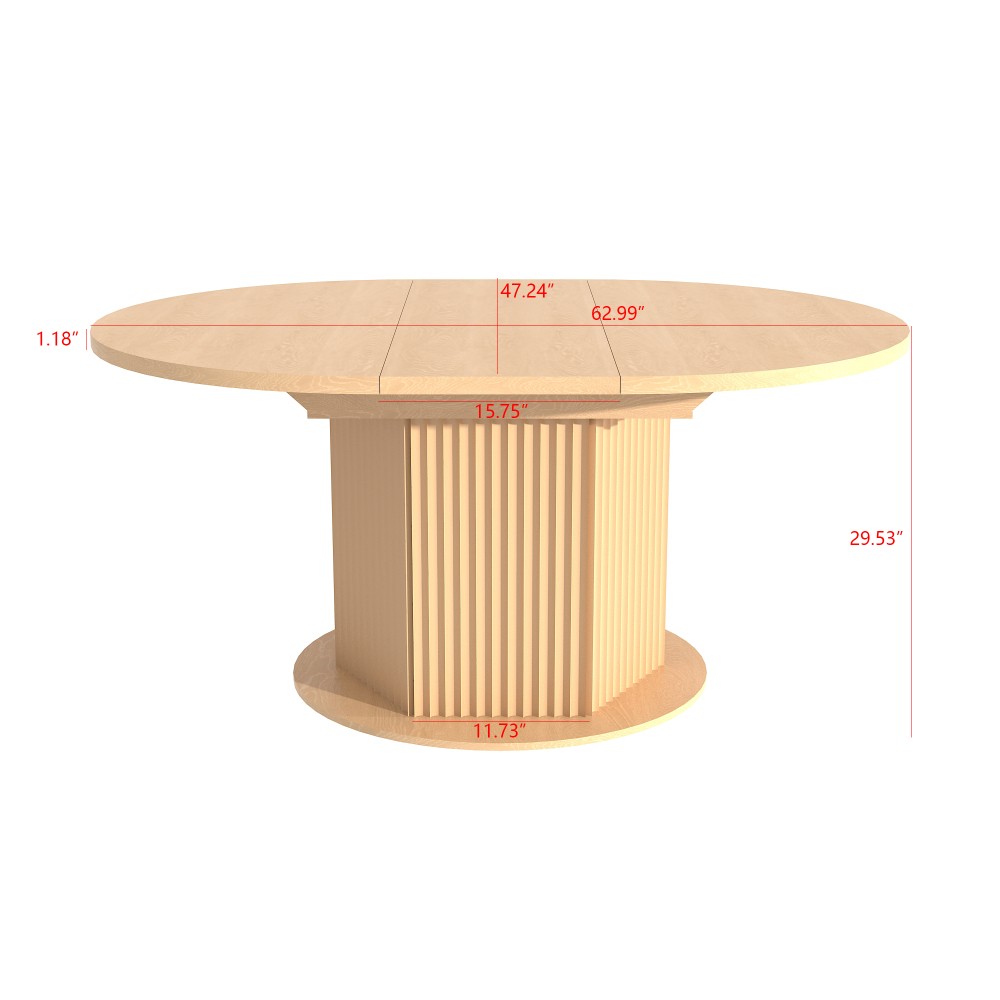 Round Extendable Dining Table for 6 MDF Wooden Kitchen Table with Hexagonal
