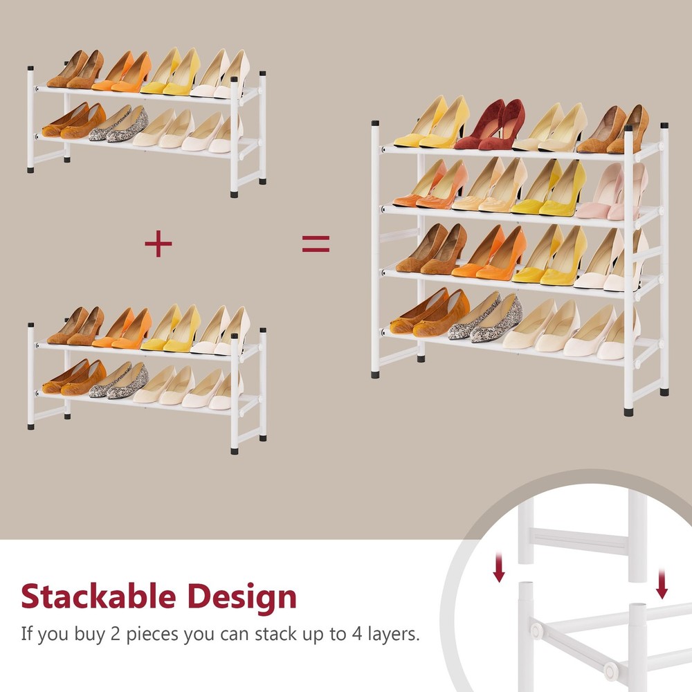 Tajsoon 2Tier Expandable Metal Shoe Rack 2841 in Adjustable Stackable White
