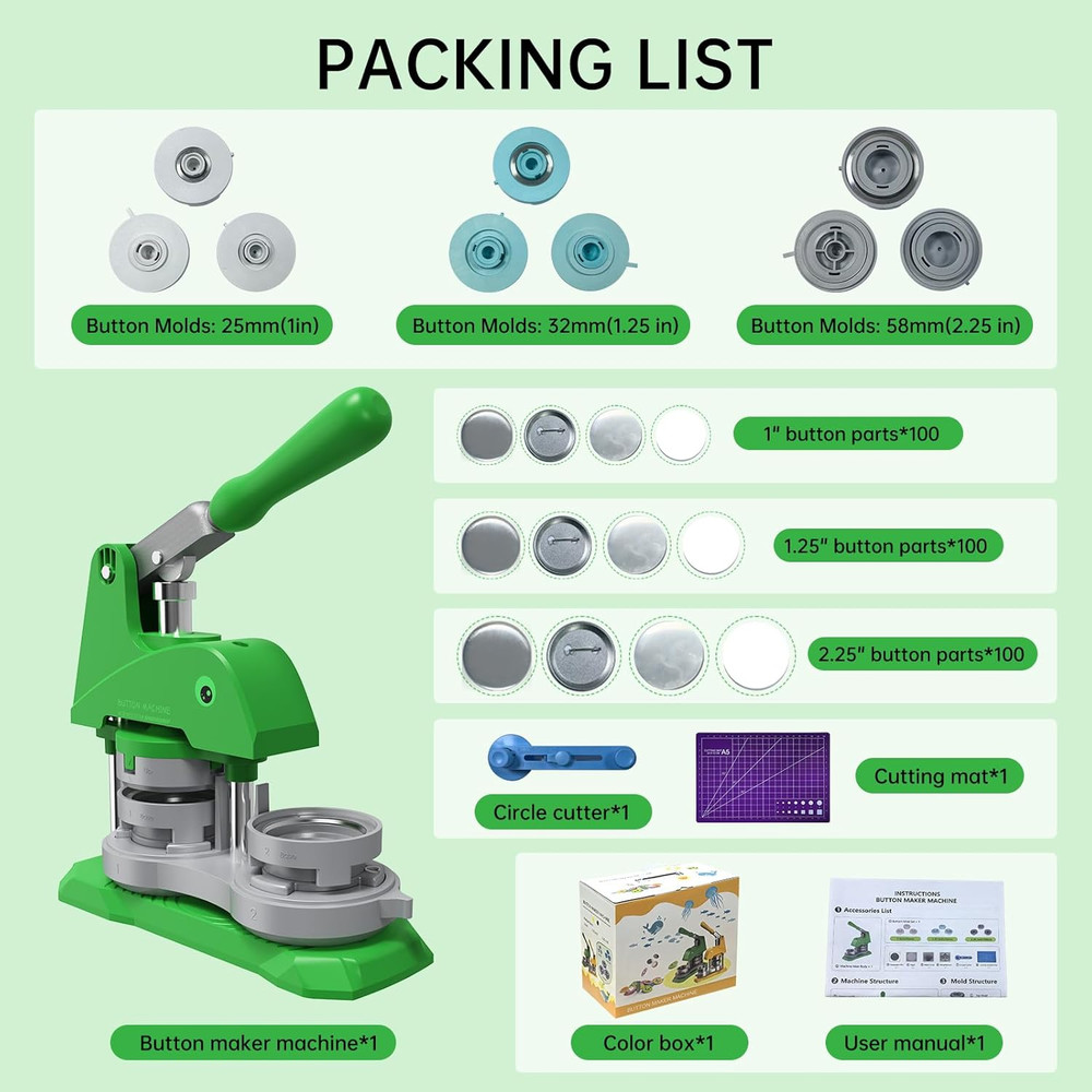 DIY Button Maker Machine with 300 Supplies - 3 Sizes & Circle Cutter