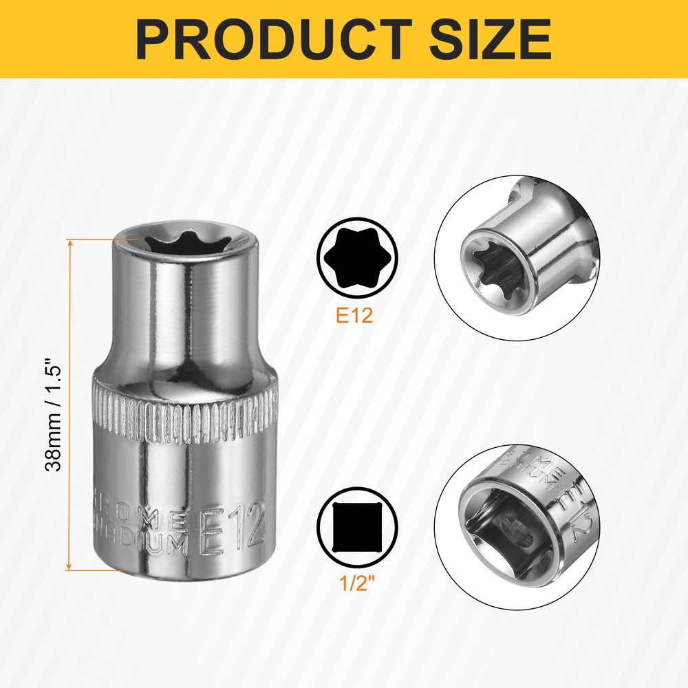 2pcs E-Torx Socket 1/2" Drive E12 External Torx Deep Socket 1.5" Star Sockets