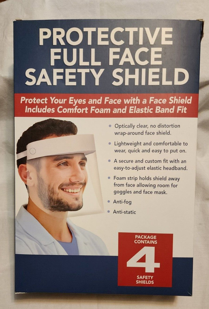 Protective Full Face Safety Shield - 4 Pack - Anti Fog - Anti Static