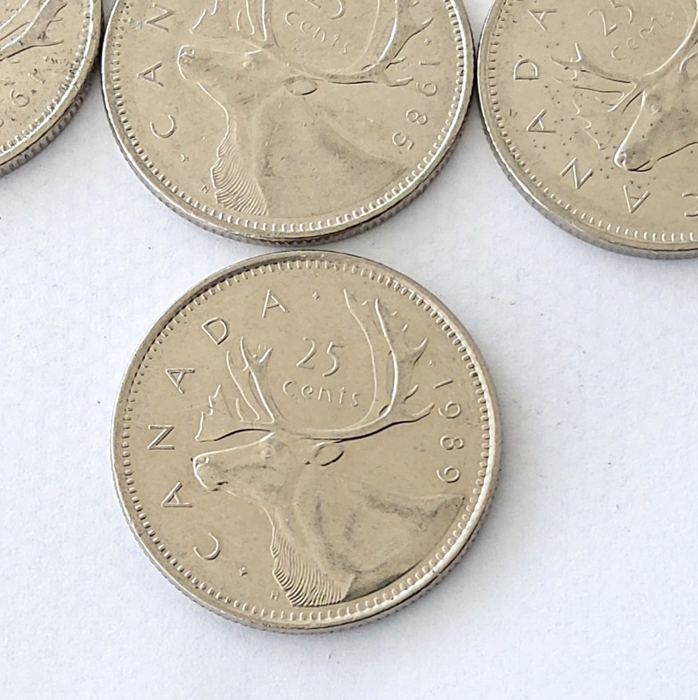 11 Canada 25 Cent Coins , 1973 to 1989 , nice grade , ,refde60
