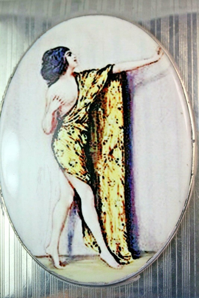ASIAN LADY ENAMEL SILVER CIGARETTE CASE ANTIQUE HALLMARK