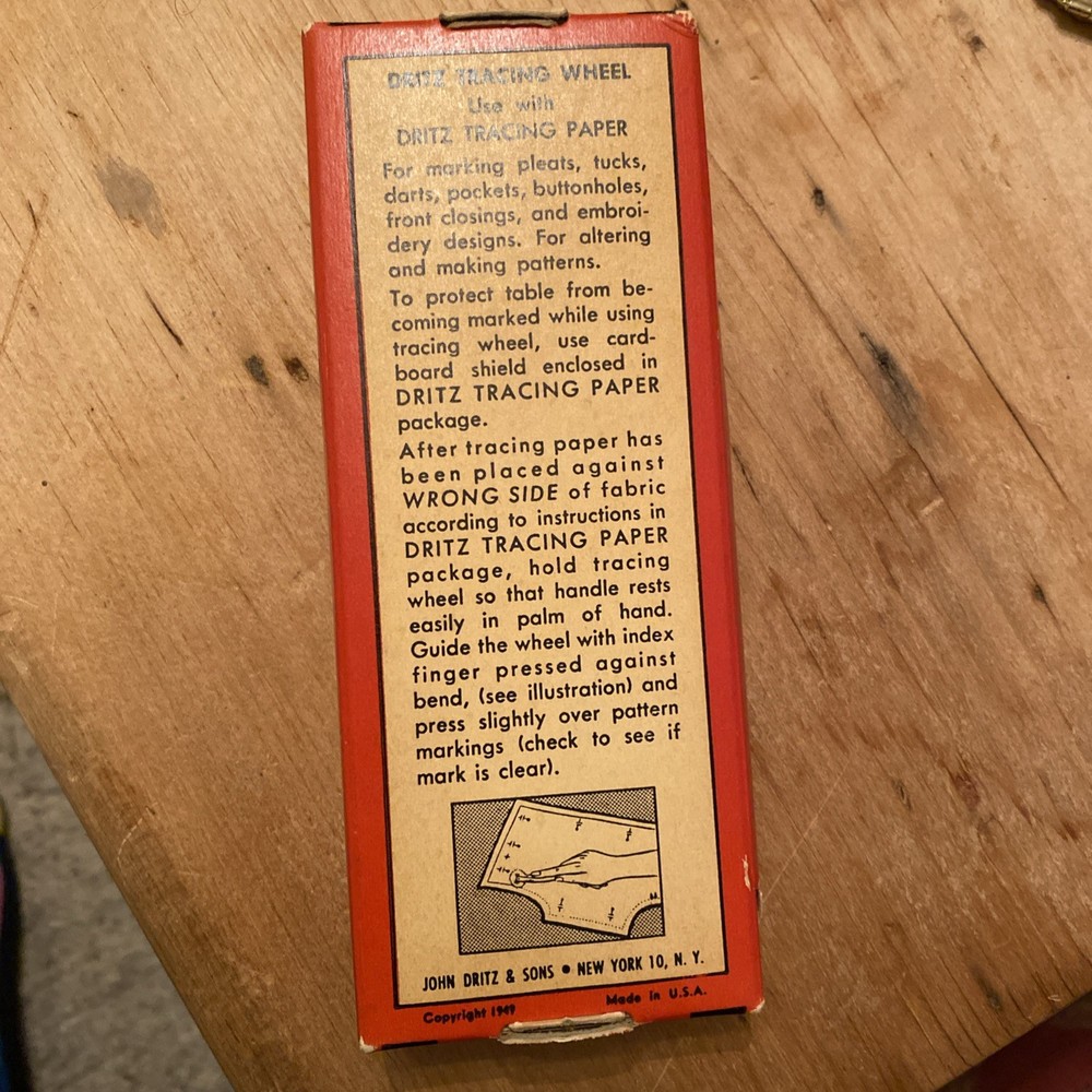 Vintage Dritz Tracing Wheel Sewing Pattern Marker Bakelite Handle Original Box