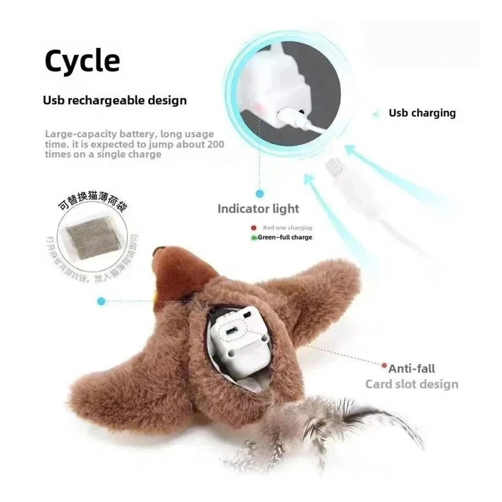 USB Interactive Flying Bird Cat Toy Electronic Sparrow Simulation Flapping Wings