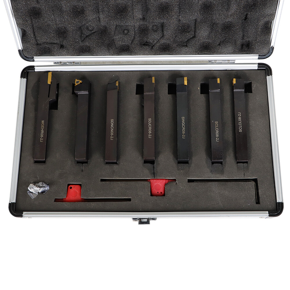 7PC Carbide Indexable Turning Tool 1/2" Lathe Tool Bit Set Thread Insert+Holder