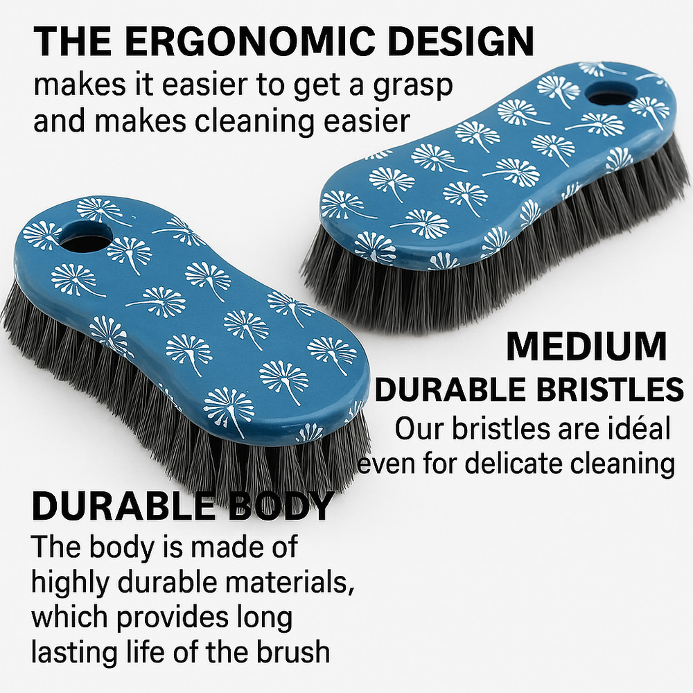 2 Pack Multi-Purpose Scrub Brush – Heavy Duty Blue Printed Cleaning Tool