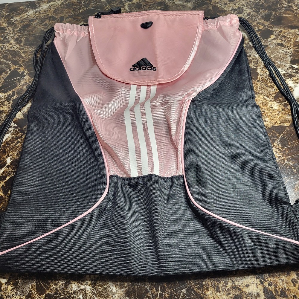 adidas Pink Black White Drawstring Gym Bag Polyester Drawstring Closure