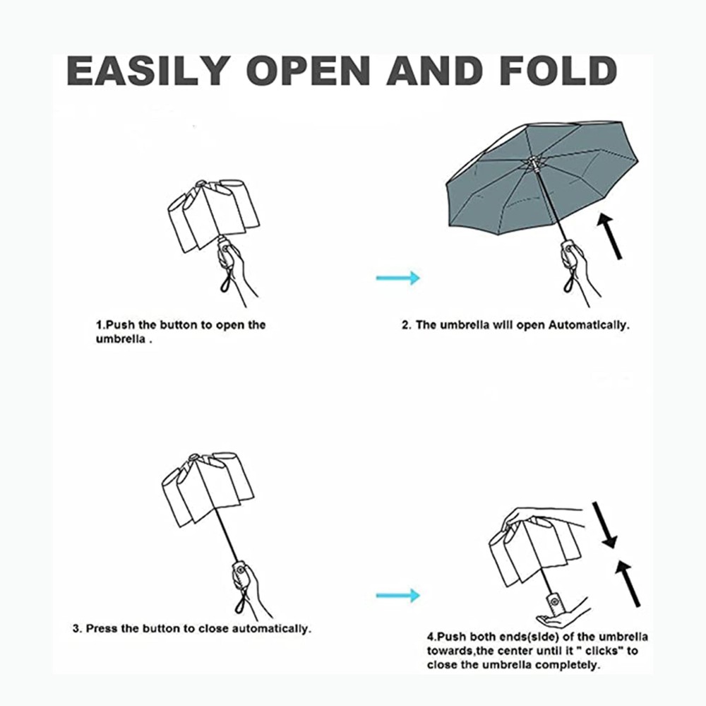 Travel Folding Umbrella Automatic Open/Close Handle Coating 40inch, Black