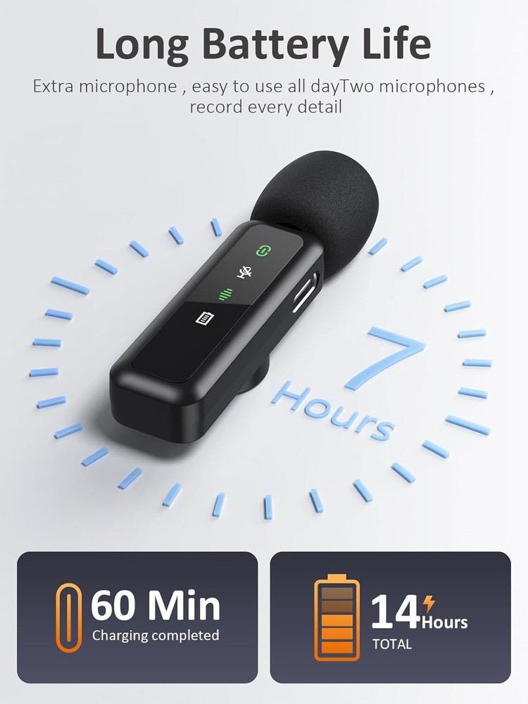 Wireless Lavalier Microphone Cell Phone USB-C for Android/Apple Audio Video