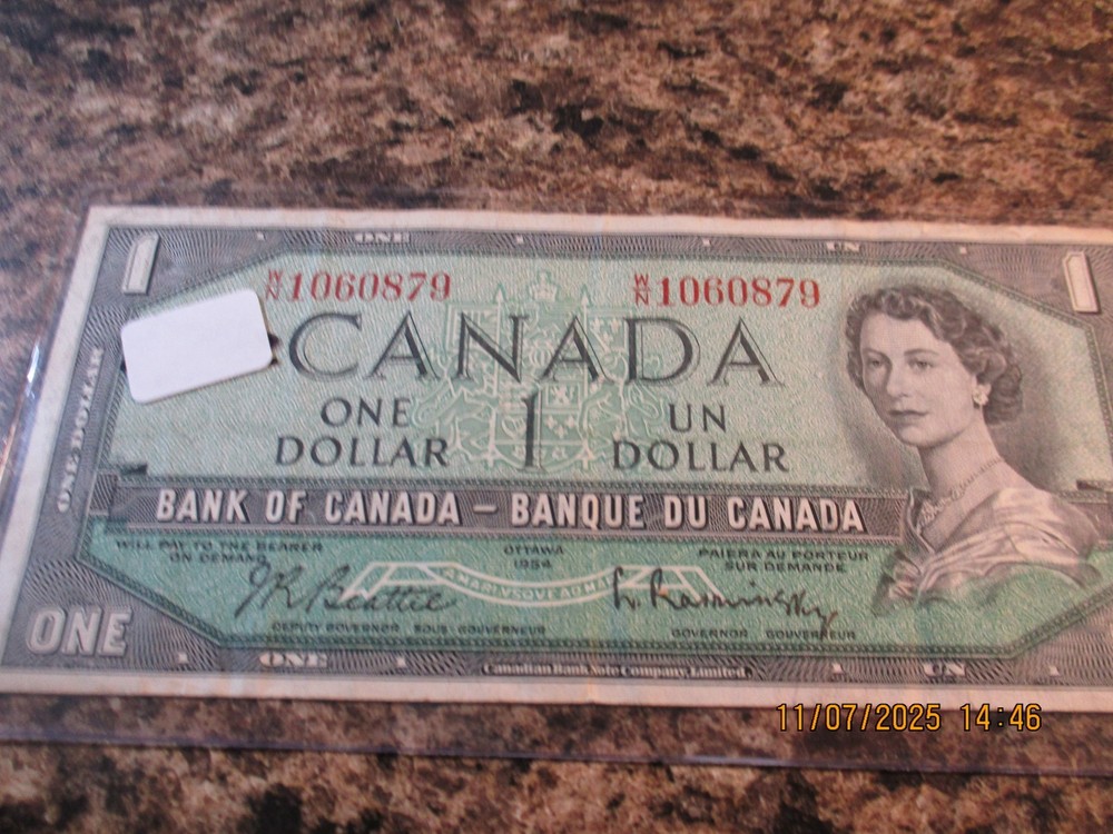 1954 CANADA $1 DOLLAR NOTE     879
