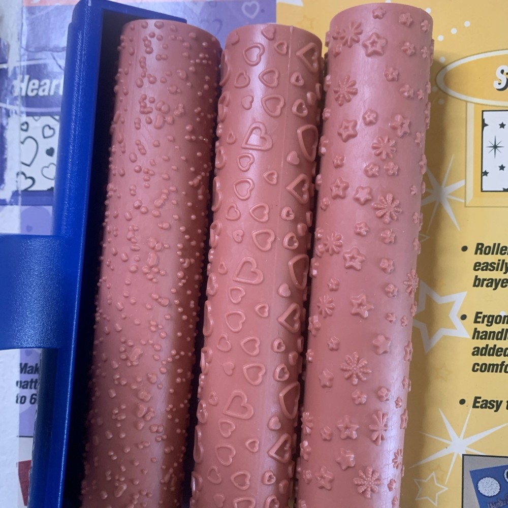 Fiskars Brayer Backgrounds Rollers & Handle Speckle Hearts Stars