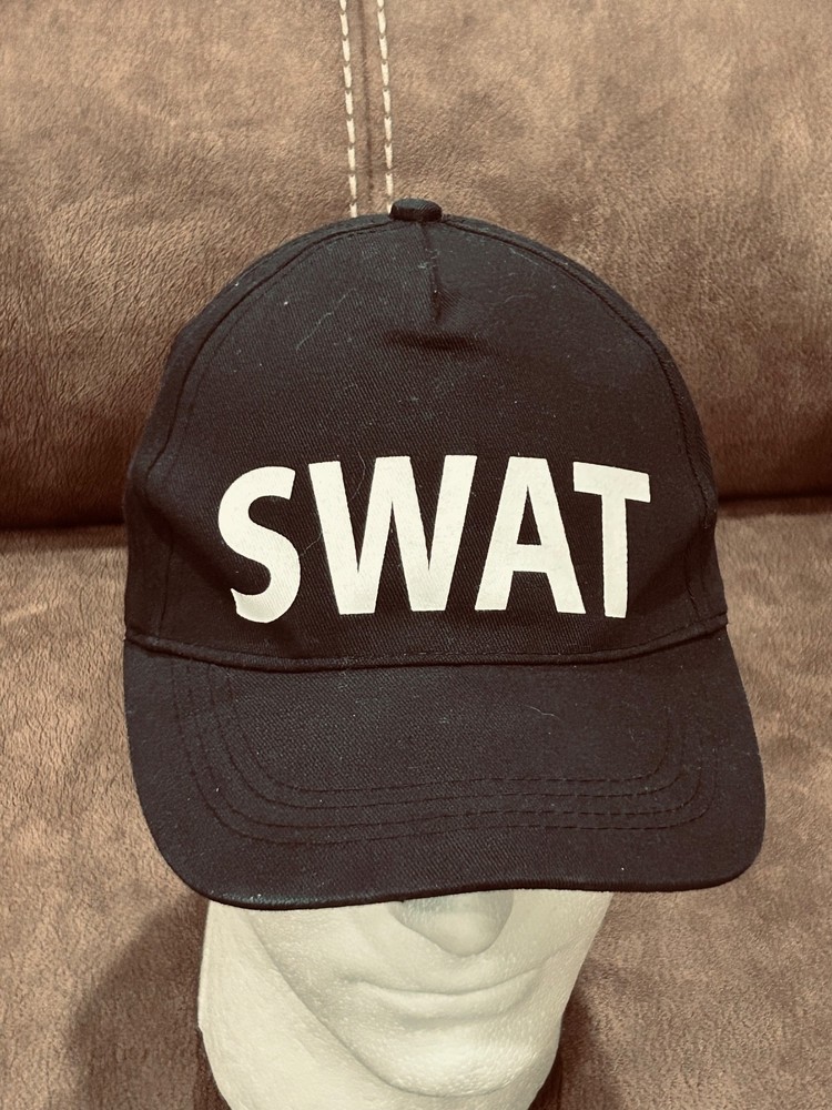 SWAT Baseball Hat Black White Strap back Cap
