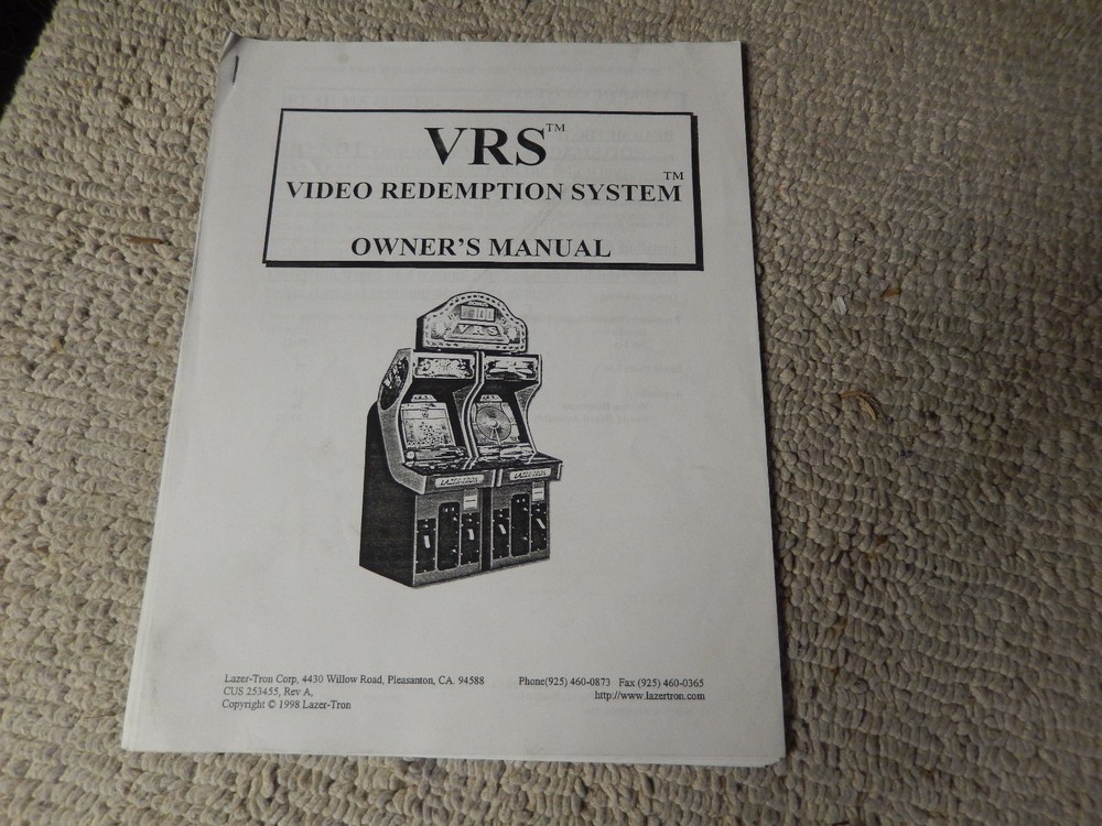 VRS VIDEO REDEMPTION SYSTEM    video game  arcade   game manual