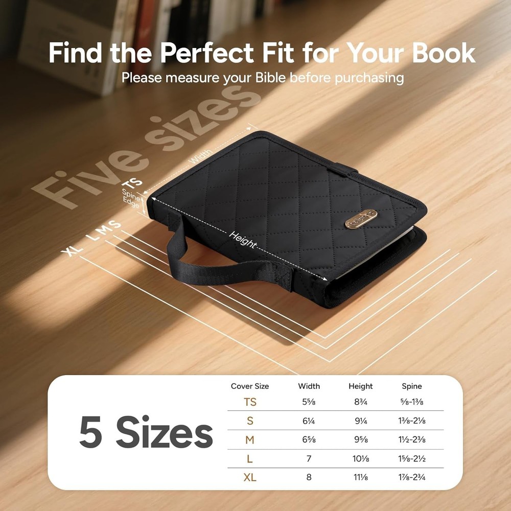 Adjustable Bible Cover with 75 Tabs - Case for Black
