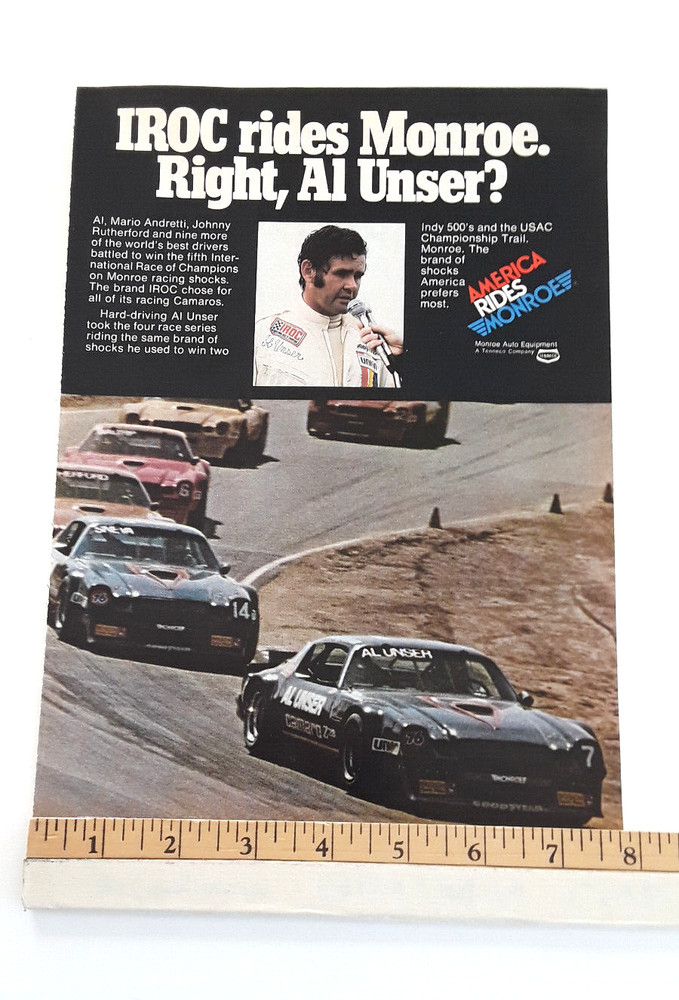 CAMARO IROC AL UNSER - MONROE SHOCKS ORIGINAL 1976 AD
