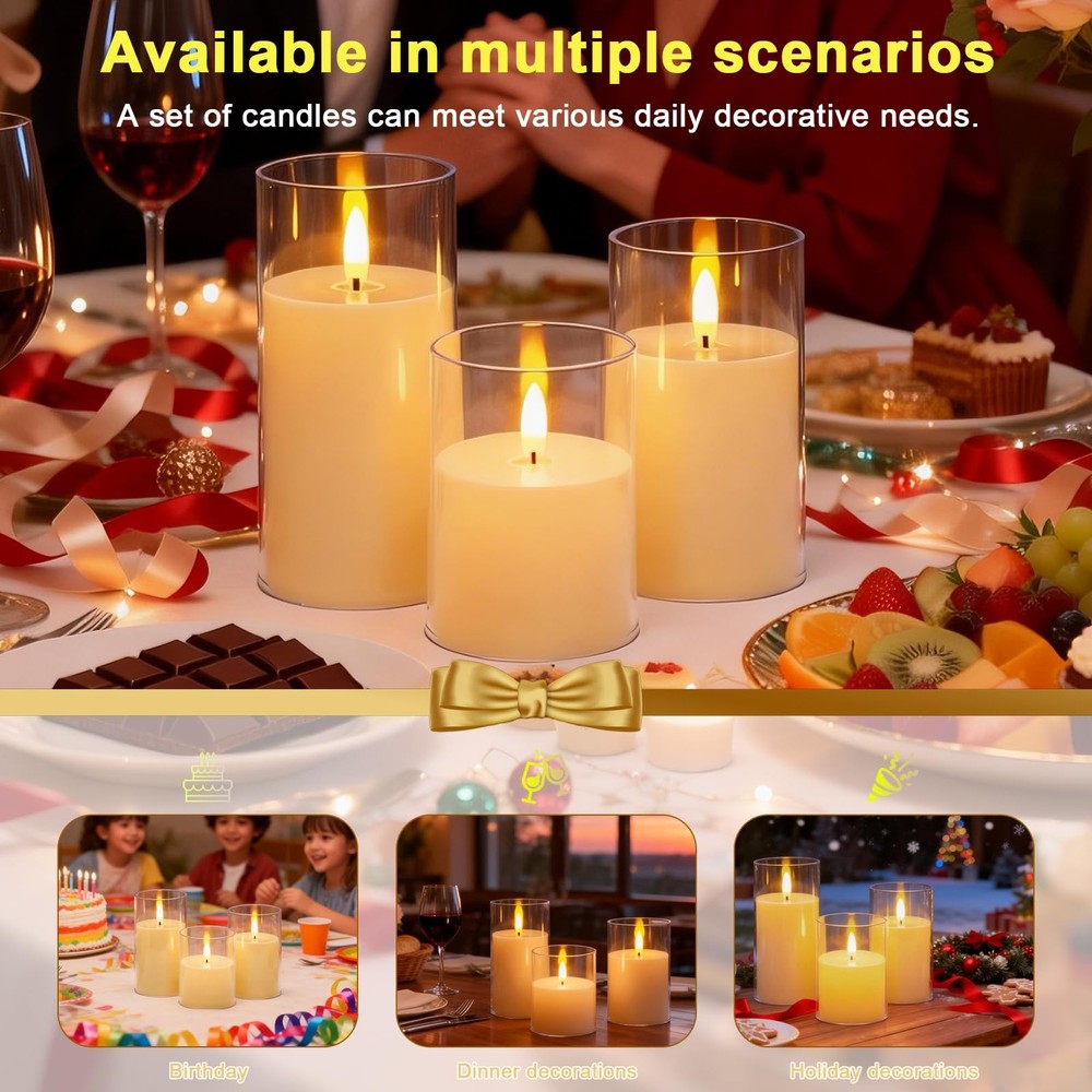 3-Pack Rechargeable Flameless Candles with Remote Control and Timer Function,...