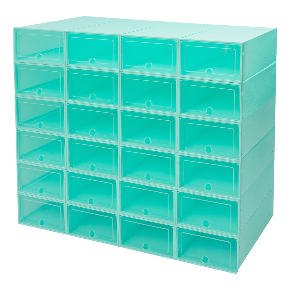 24Pack Foldable Shoe Box Storage Stackable Plastic Sneaker Case Organizer W/Lids