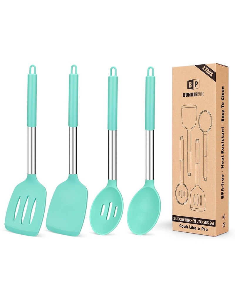 Pack of 4 Silicone Cooking Utensils Set, Non Stick Large Solid Spatulas, Heat...