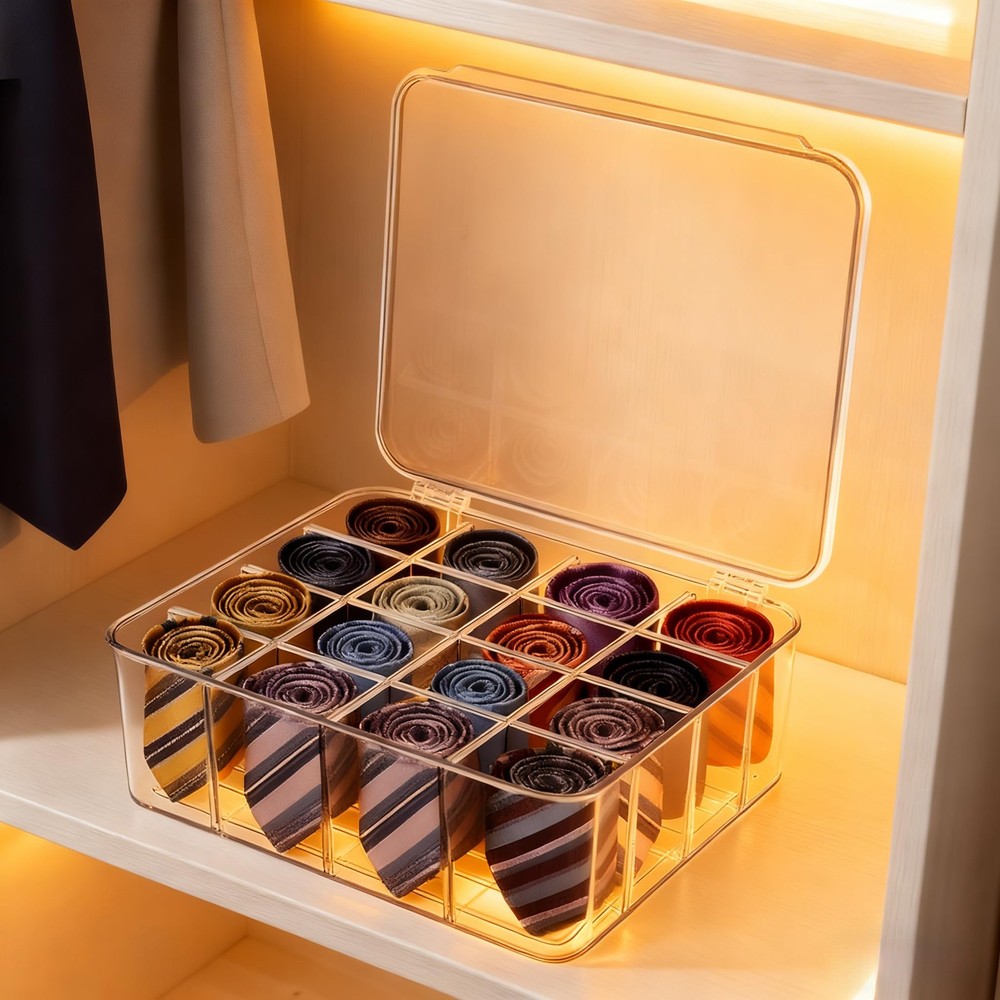 Sock Underwear Organizer, 16 Compartment Adjustable Dividers Tie Socks Underw...