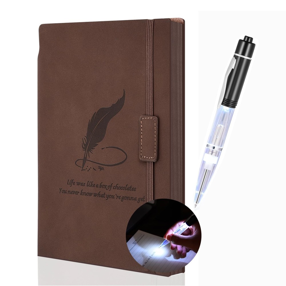 Diary Notebook with Lighted Pen A5 PU Leather Journal Notebooks Lined Journal...