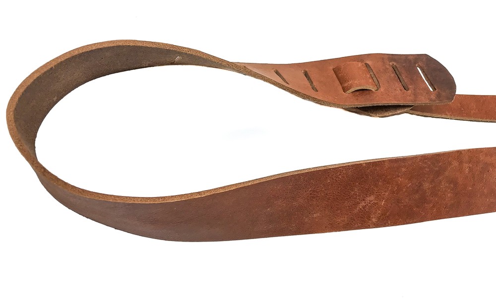 2 1/4" Wide Tan Saddle Cowhide Classic Guitar Strap