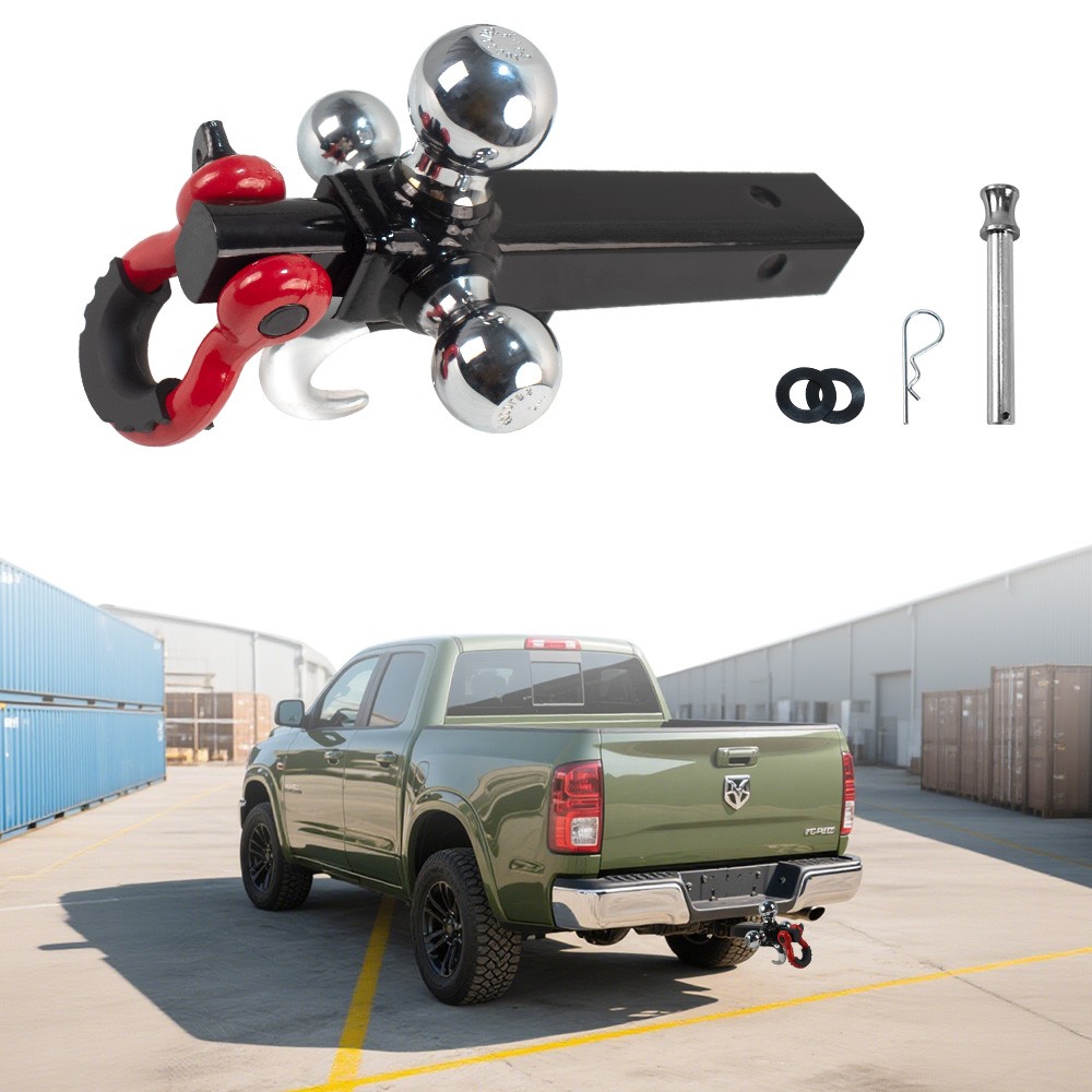 Recovery Trailer Tow Hitch Tri Ball Mount D-Ring Shackle & Hook Solid 2" Shank